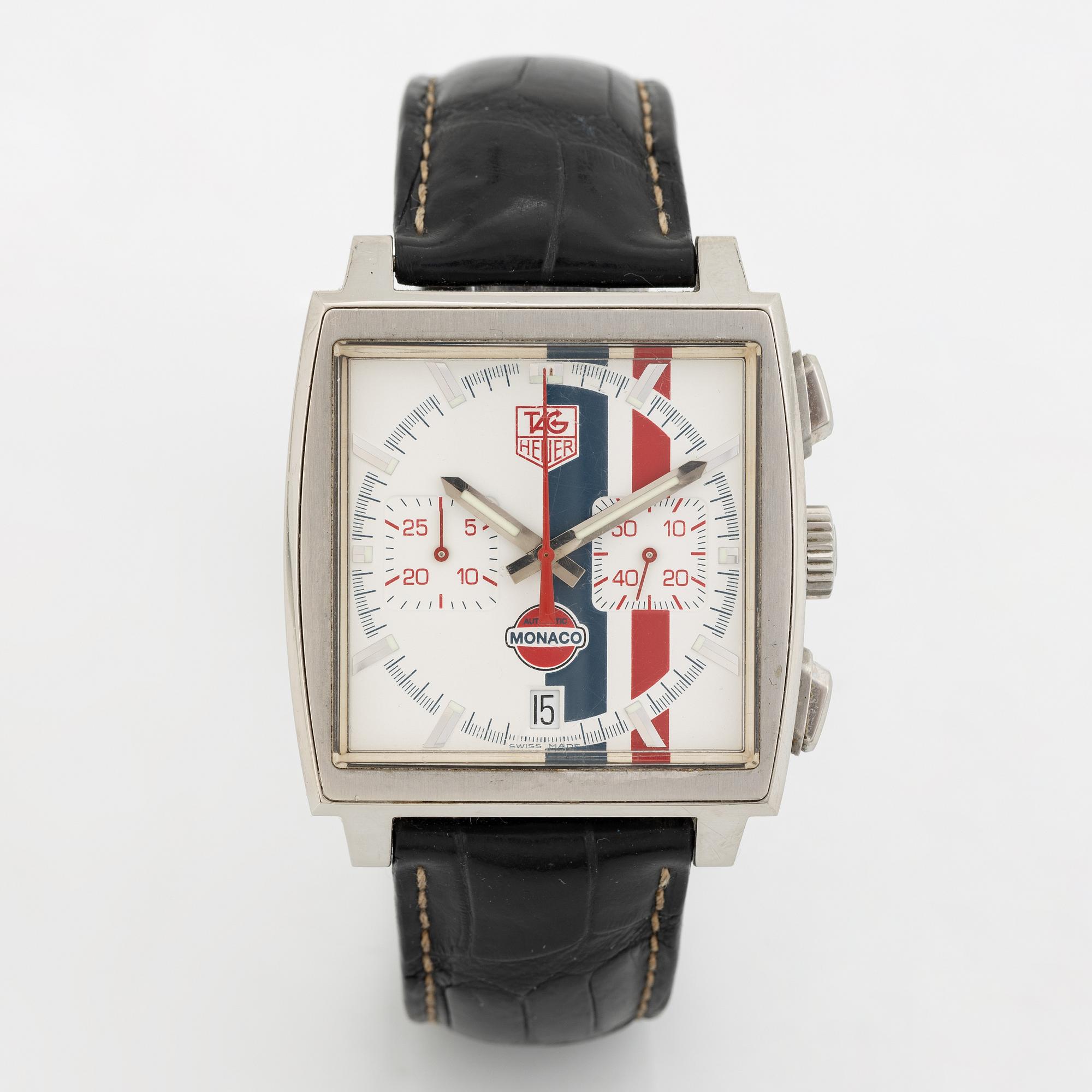 Tag Heuer, Monaco Vintage, "Gulf", kronograf, armbandsur,  38 x 38 (46,5) mm.