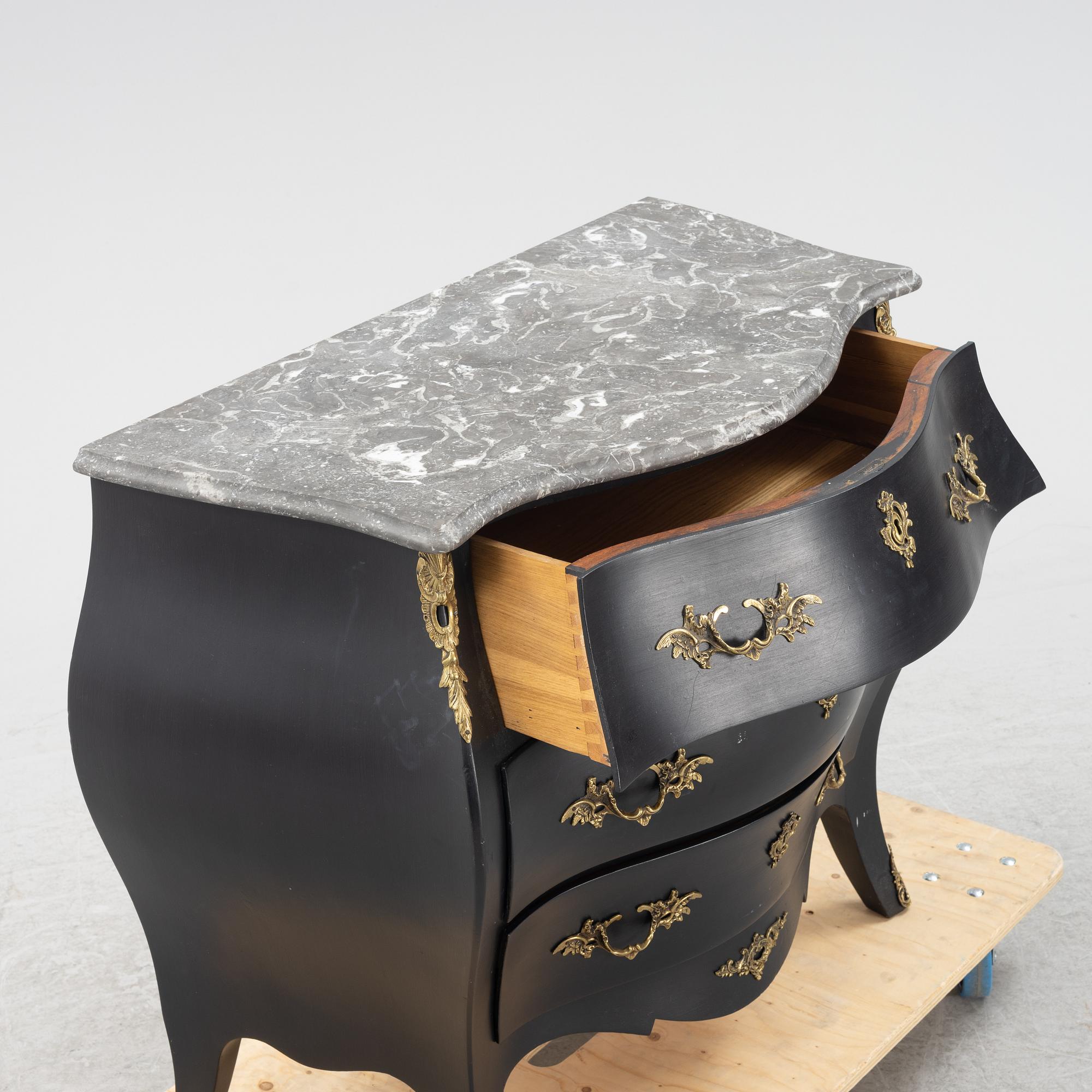 A painted Rococo style chest of drawers, mid 20th Century.