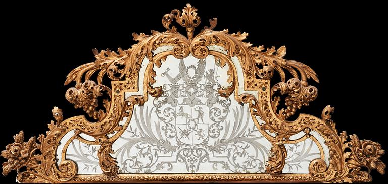 A Baroque late 17th century mirror with the arms of Count Wrede, attributed to Burchard Precht.