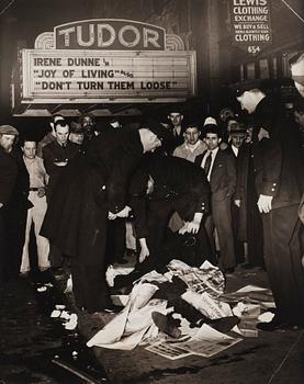Weegee (Arthur Fellig), 'Man Killed in Accident, Market Place, New York City', circa 1938-1942.
