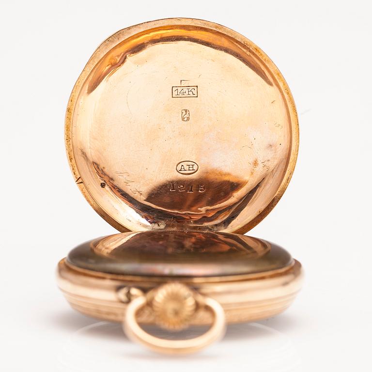 POCKET WATCH, Remontoir, 14K gold. 32 mm.