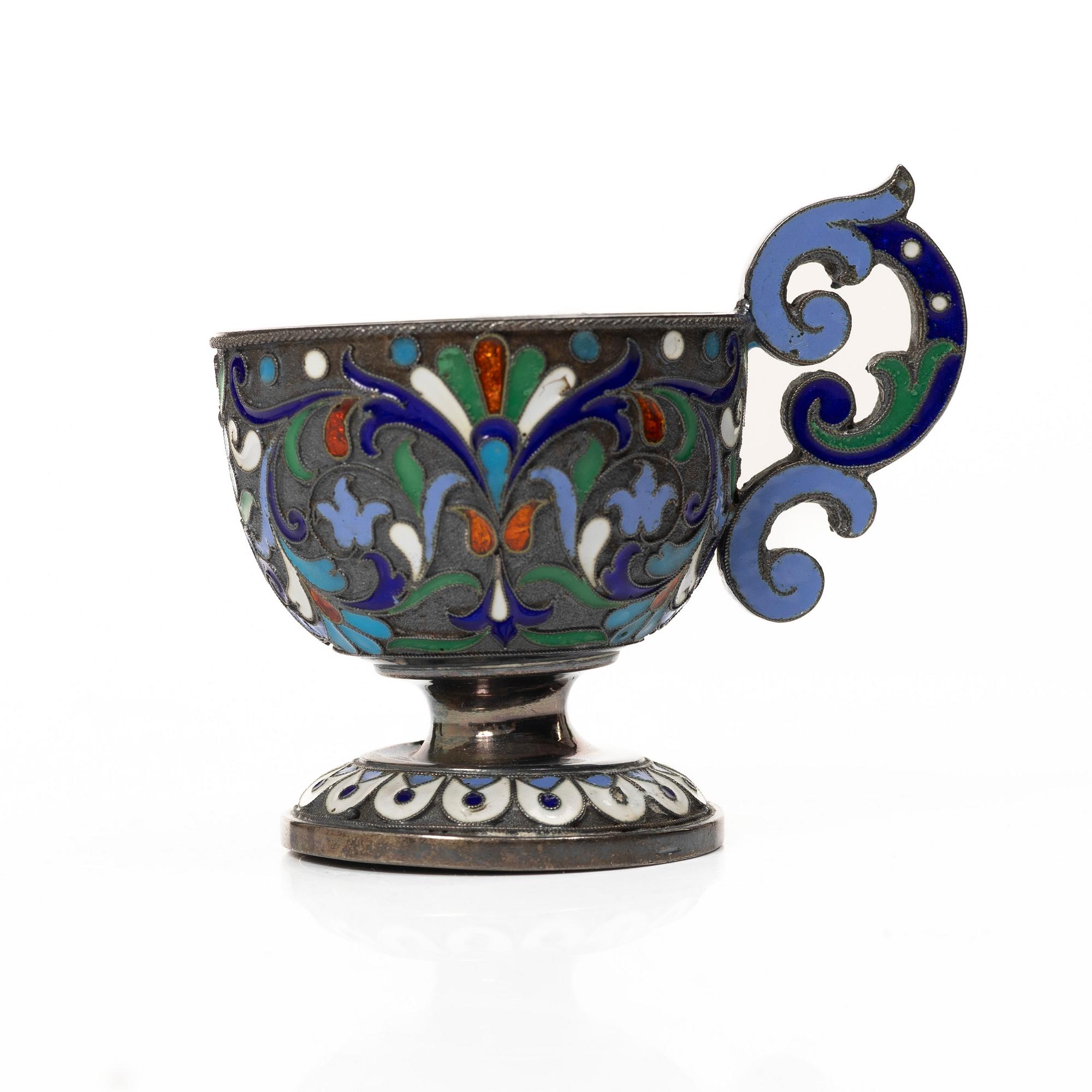 Supkoppar, 5 st, silver och cloisonne, St Petersburg, Ryssland, efter 1882.