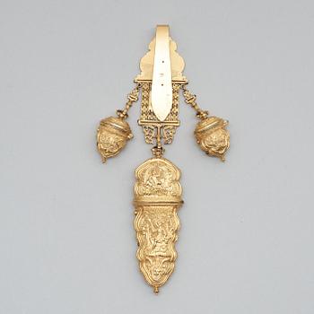 An 18th century gilt bronze chatelaine.