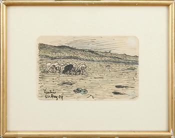 NILS KREUGER, tillskriven, 2 st, blandteknik på papper, osignerade, daterade 1906 och 1909.