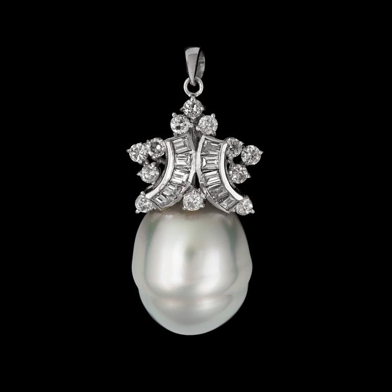 A south sea and diamond app. tot. 0.75 cts pendant.