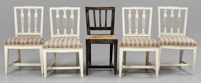 STOLAR, 2 st, gustavianska, 1700/1800-tal, STOLAR, 2 st, gustaviansk stil, 1900-tal samt STOL, 1800-tal.