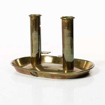 Candelabra, 4 pcs, and a chamberstick for two candles, brass, 19th century.