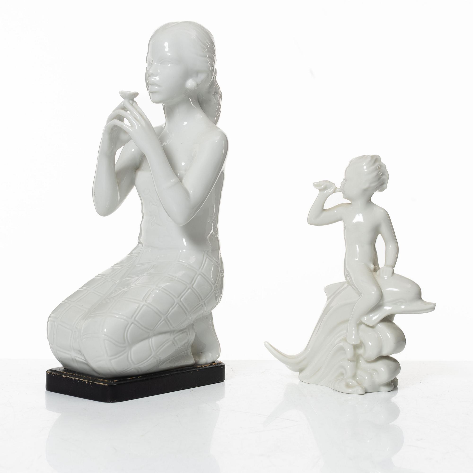 Harald Salomon, Figurines and bowls, 5 pieces, porcelain, Rörstrand.