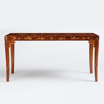 Carl Malmsten, a richly inlayed table, executed by master cabinet maker Albin Johansson, Stockholm 1938.