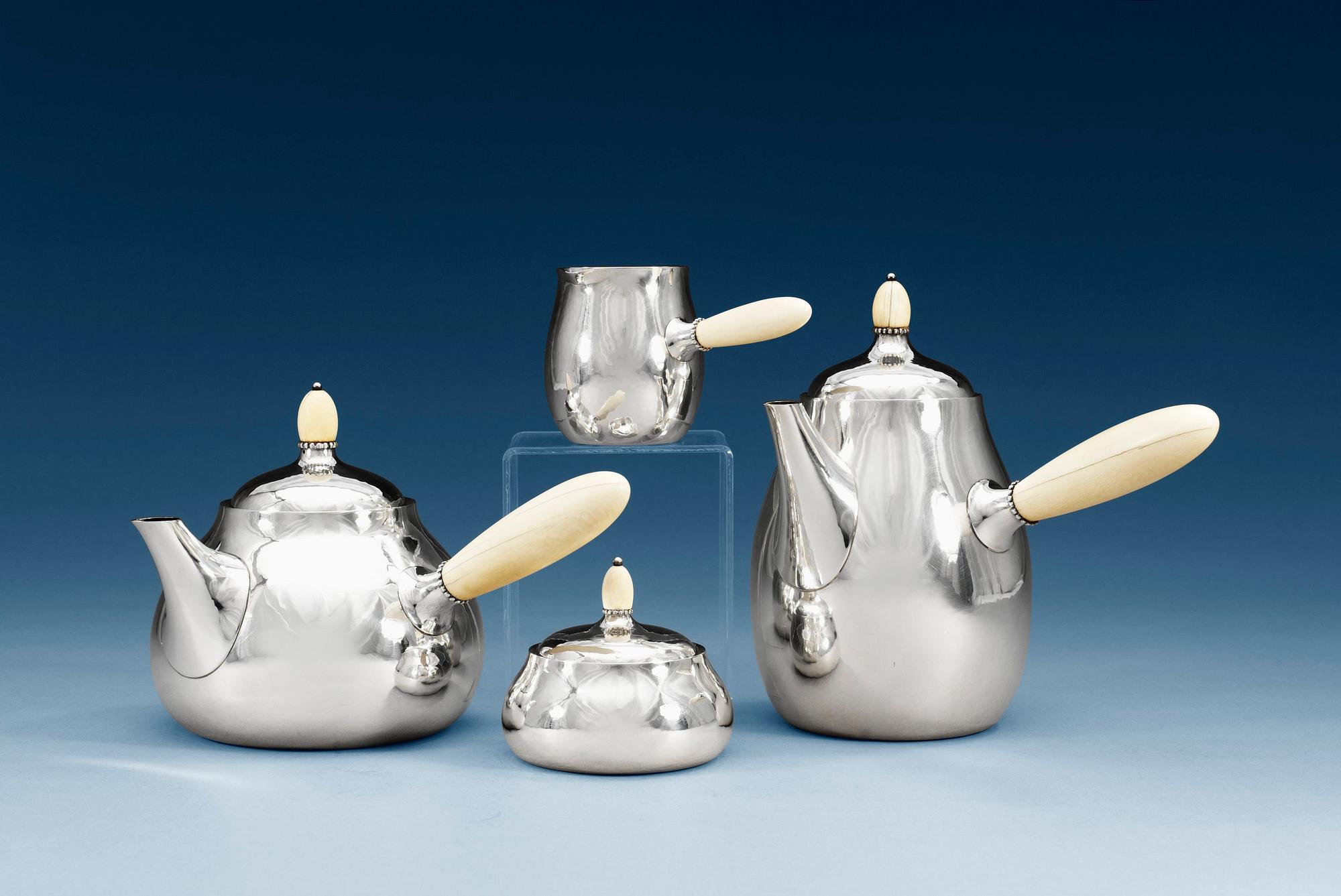 GEORG JENSEN, kaffe- och teservis, 4 delar, Köpenhamn 1945-77,