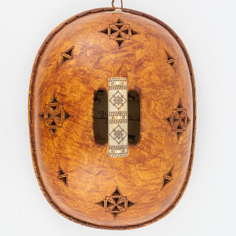 Andreas Poggats, birch cermonial drum, signed and dated 1976.