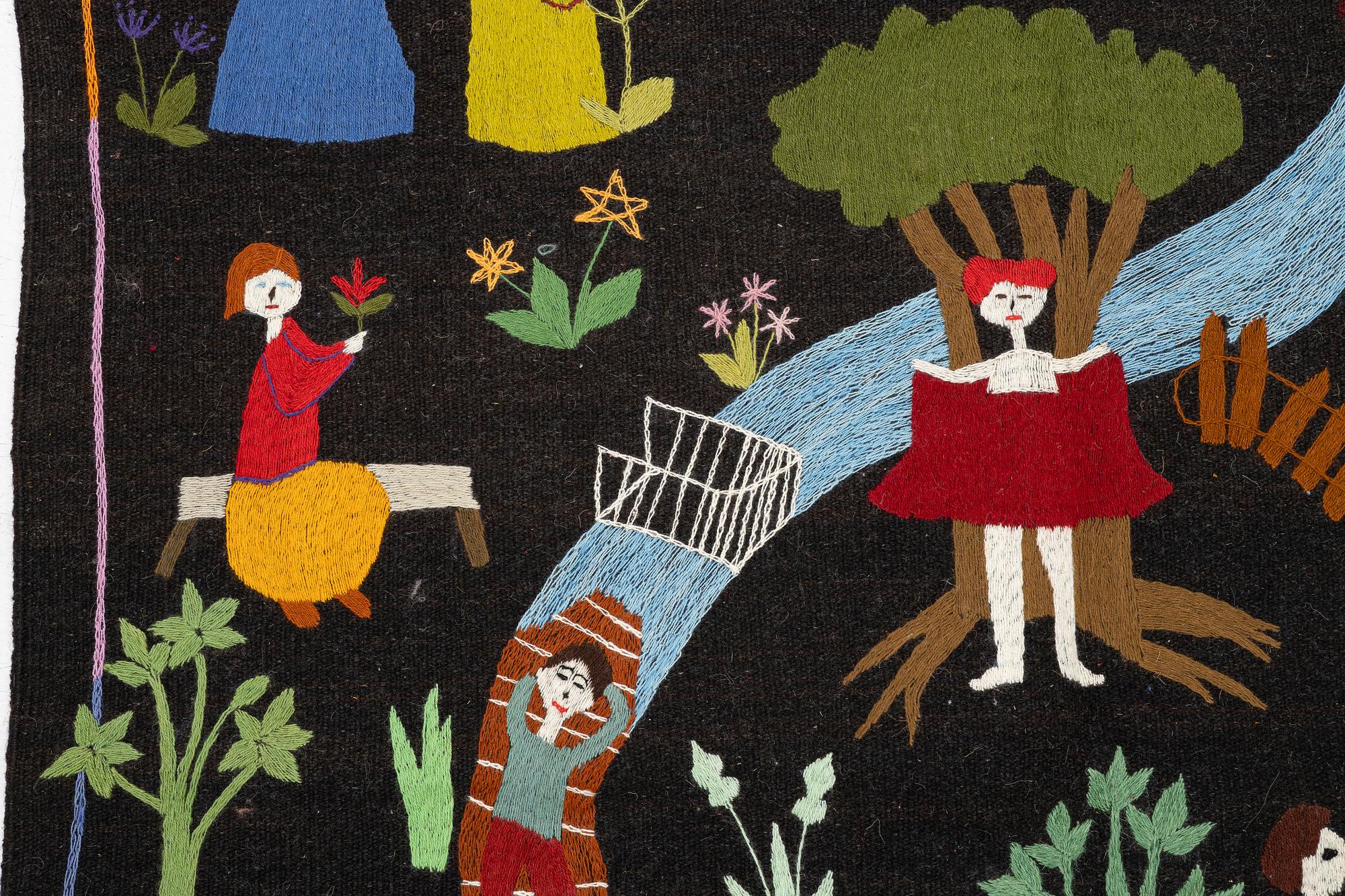 A hand-embroidered Kelim carpet, c. 198 x 153 cm.