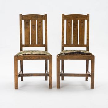 Carl Westman, probably, a pair of stained beech Art Nouveau chairs, Sweden ca 1900.