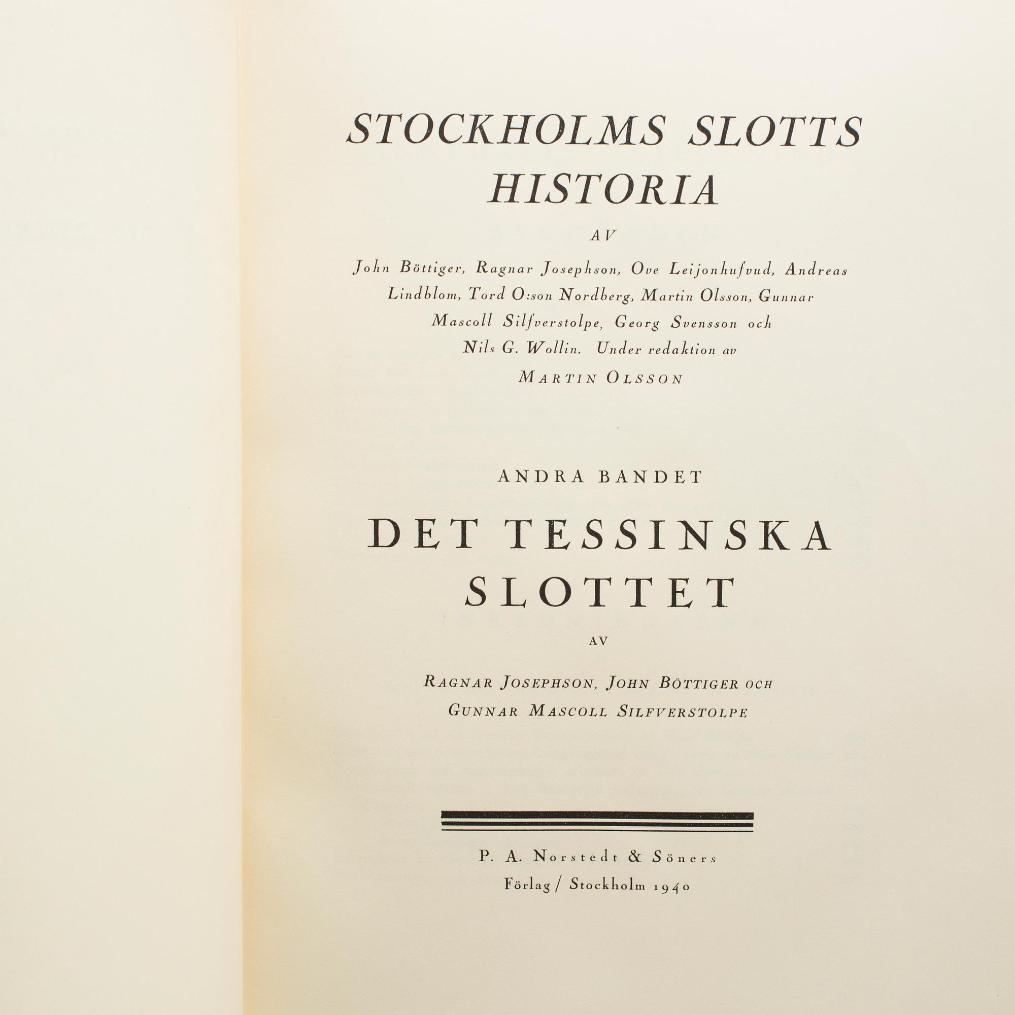 MARTIN OLSSON OCH TORD O:SON NORDBERG, (RED)3 vol, Stockholms slotts historia, 1-3, Stockholm 1940-41.