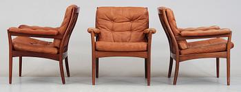 FÅTÖLJER, 3 st. Götemöbler. 1900-talets andra hälft.