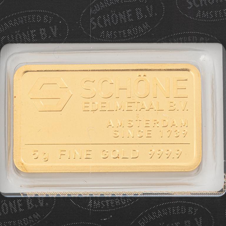 Gold bar, 999.9, “Drottningsholm”, Schöne Edelmetaal.