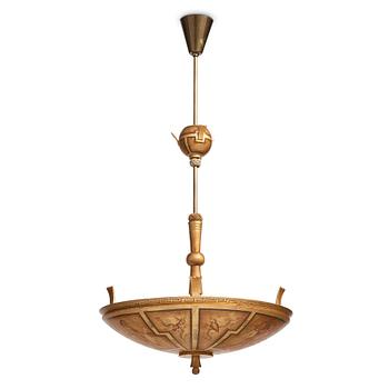 261. SWEDISH GRACE, a painted wooden ceiling lamp, signed P. Nyblom (possibly Peder Nyblom) 1929.