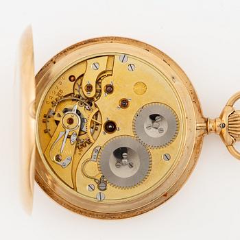 IWC, pocket watch, hunter, 14K gold, 52 mm.