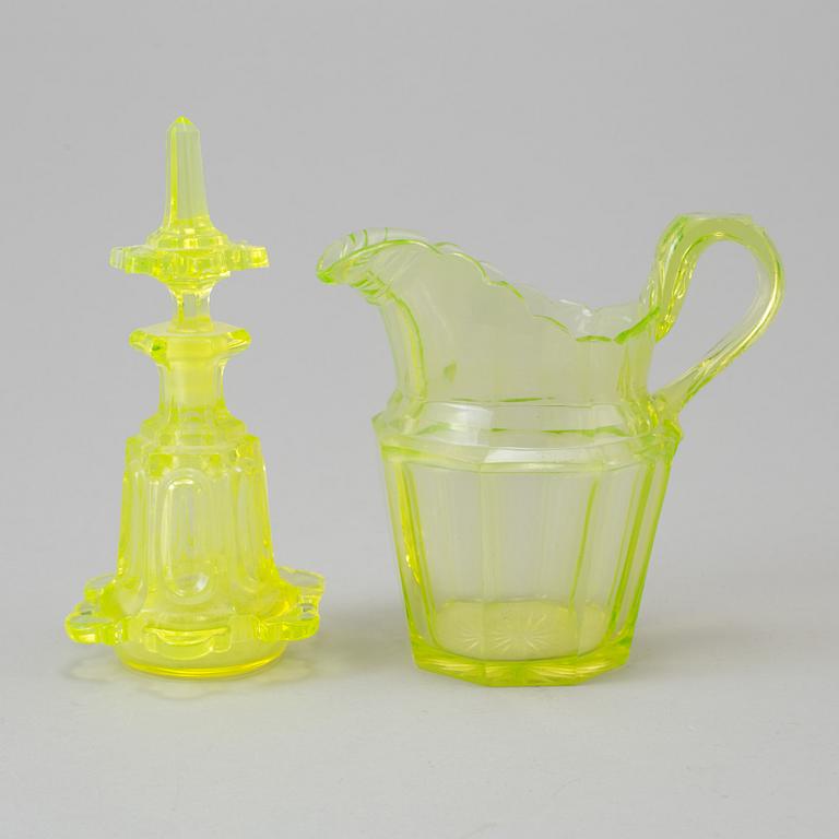 A glass flacon and jug late empire mid 19th century.
