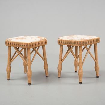 A mid 20th cenury table and a pair of stools.