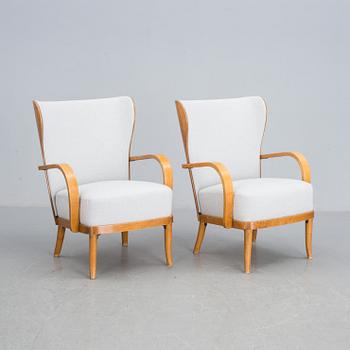 Werner West, a pair of birch armchairs, Wilhelm Schaumann Oy, Finland 1930's-40's.