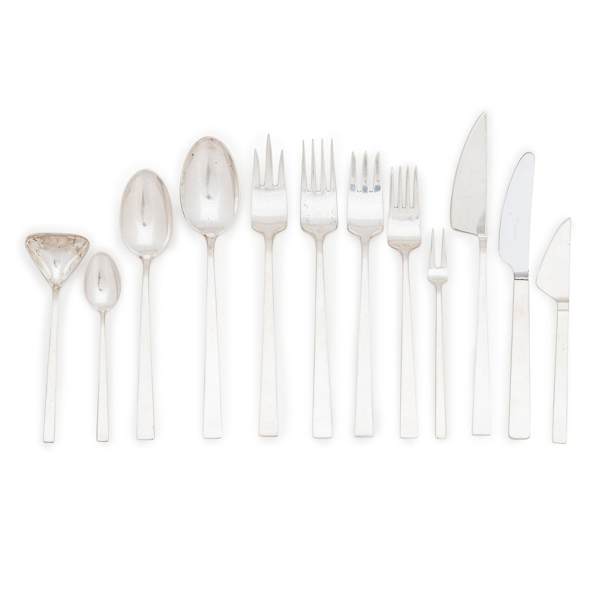 Bertel Gardberg, a 110-piece set of "Birgitta" silver cutlery, marked BG, Hopeatehdas oy, Helsinki 1956-65.