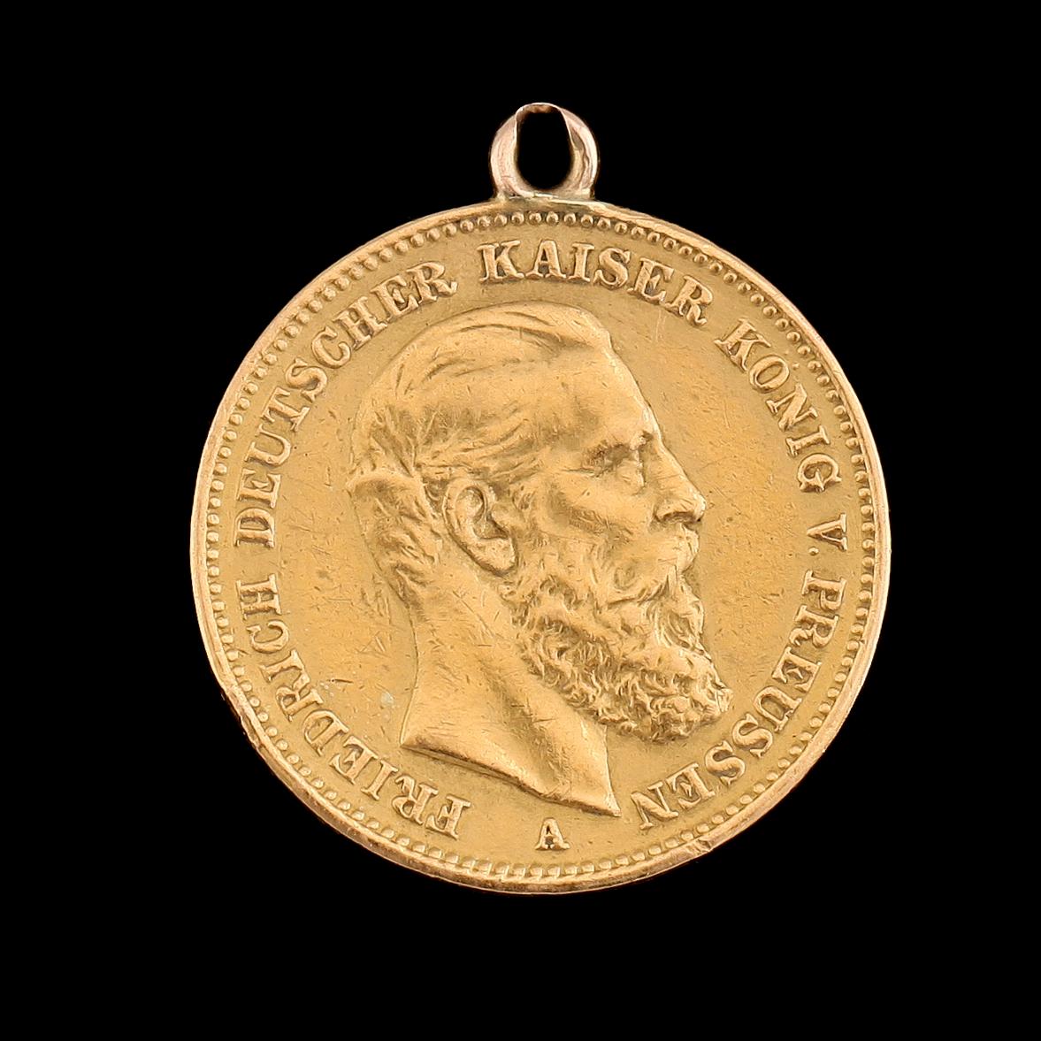 GULDMYNT, 20 mark, Kaiser Friedrich, Tyskland, 1888. Vikt ca 8 g.