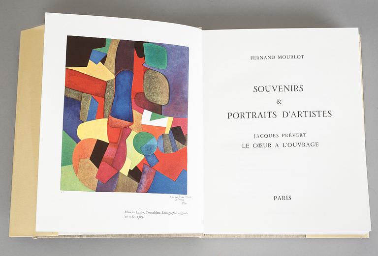 FERNAND MOURLOT, bok samt portfölj med 25 litografier, "Souvenirs et portraits d'artistes  Jacques", mapp utgiven 1972.