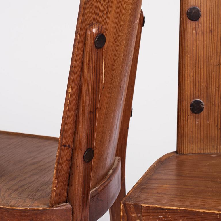 Axel Einar Hjorth, a set of four "Lovö" stained pine chairs, Nordiska Kompaniet 1930s.