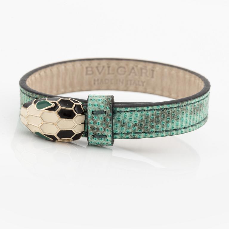 Bulgari, armband, med läder, "serpenti jasper green".