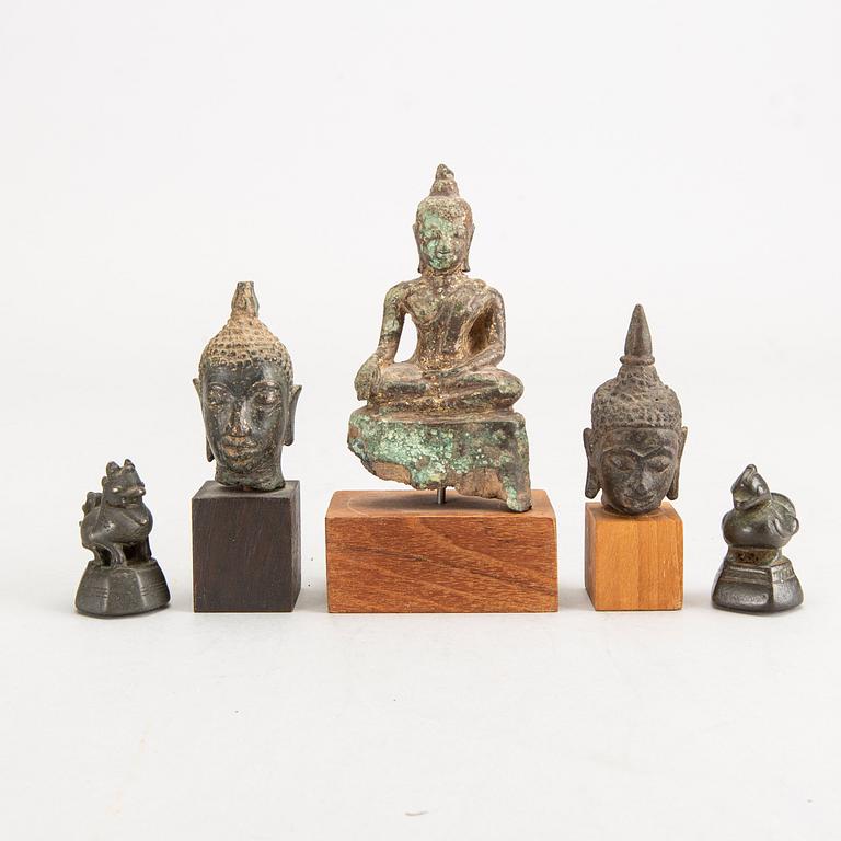 A set of three divinities and two opium weights Thailand/Burma 18th/19th century bronze.