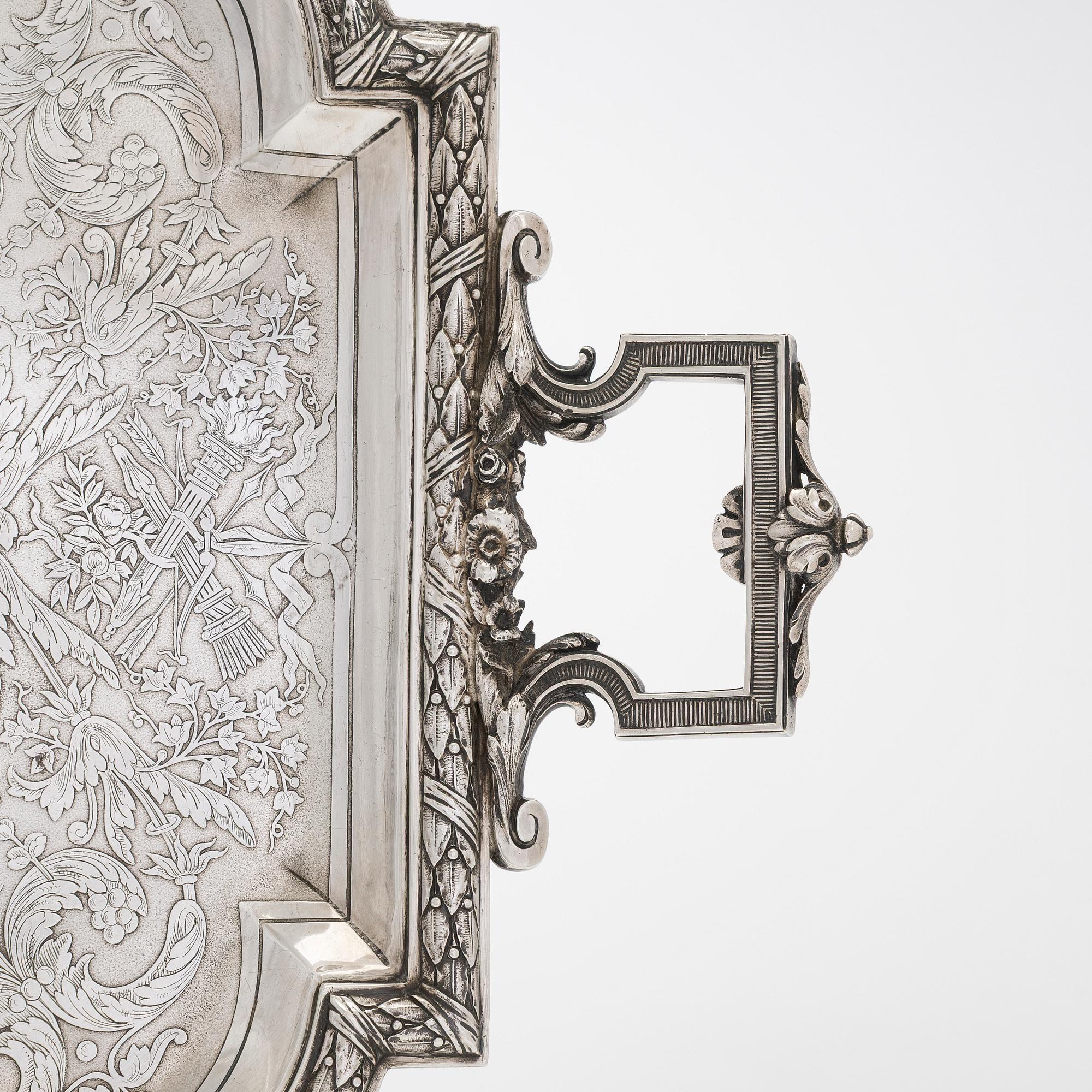 A French silver tray, maker's mark of Charles Mérite, before year 1892.