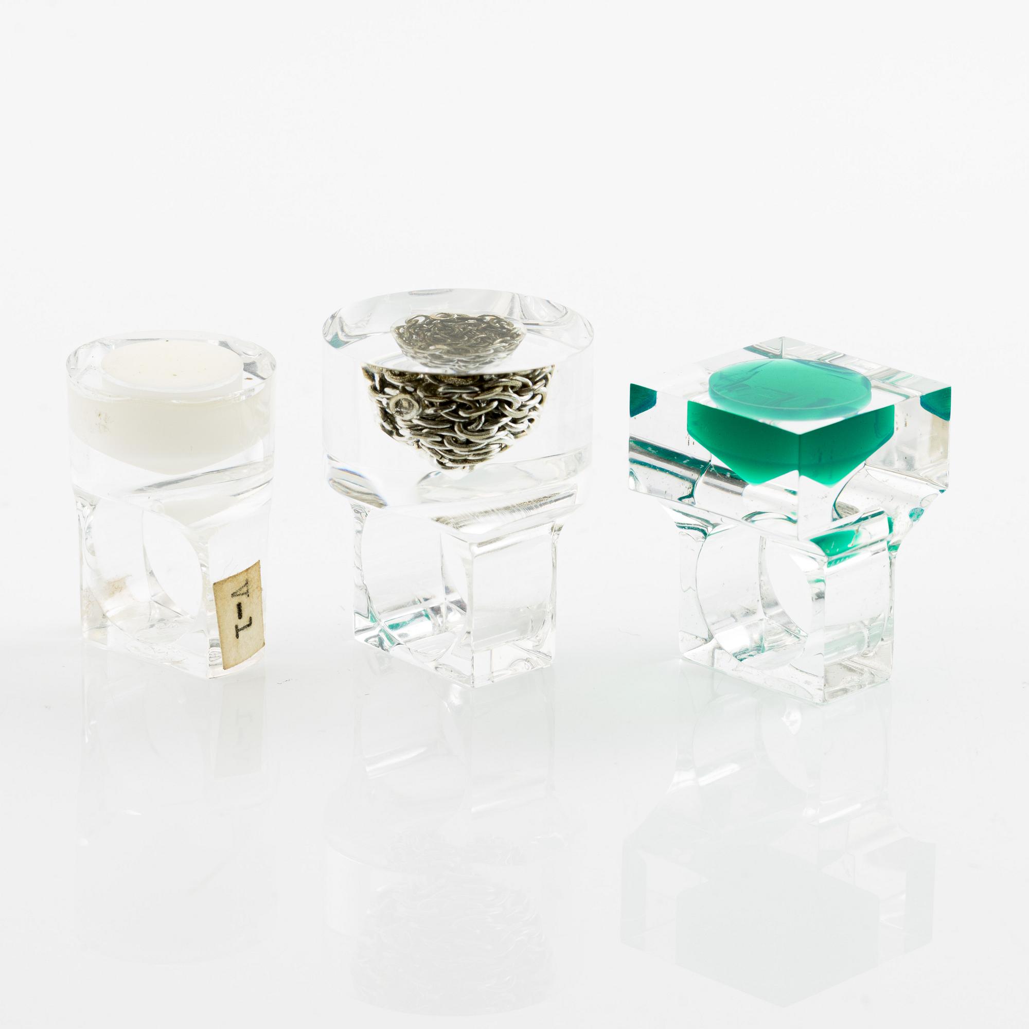 Siv Lagerström, three acrylic rings, 1970s.