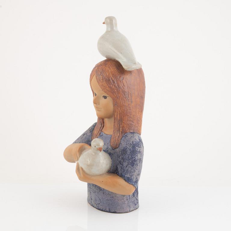 Lisa Larson, a stoneware figurine, "Flicka med duva", Gustavsberg, Sweden.