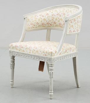 BALJFÅTÖLJ, sengustaviansk provins, brännmärkt IAS, troligen Johannes Andersson i Lindome, tidigt 1800-tal.