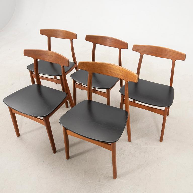 Henning Kjaernulf, chairs 5 pcs for Bruno Hansen Denmark 1960s.