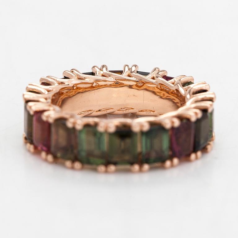 A 14K rose gold ring, with multicoloured tourmalines.