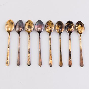 EGON LAURIDSEN, Eight parcel gilt and enamelled sterling silver coffee spoons, Copenhagen, Denmark.