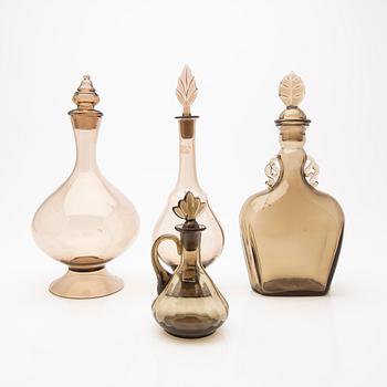 Simon Gate/ Edward Hald, decanters, 4 pcs, Orrefors, first half of the 20th century.