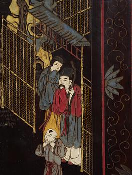 A Chinese four panel lacquer folding screen, first part of the 20th century.
