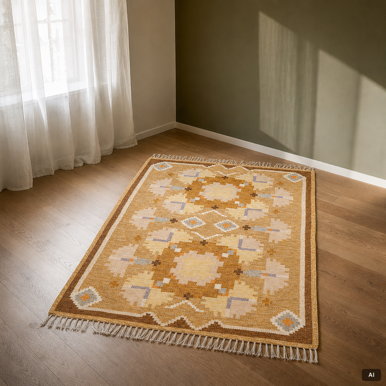 Ingegerd Silow, Rug, “Nejlikan”, rölakan, approx. 238 x 168 cm, signed IS.