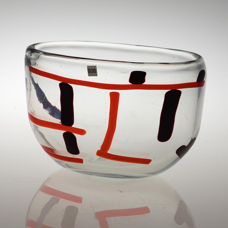 A Fulvio Bianconi vase with an abstract internal decoration in aubergine/black and red, Venini, Italy 1951-52.