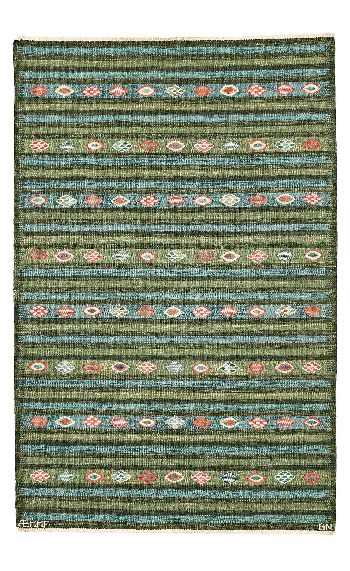Barbro Nilsson, A CARPET, "Krusbär", tapestry weave, ca 205 x 132,5 cm, signed AB MMF BN.