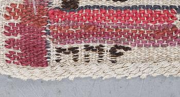 Märta Måås-Fjetterström, a textile, "Grodblad röd", flat weave, ca 38,5 x 38 cm, signed MMF.