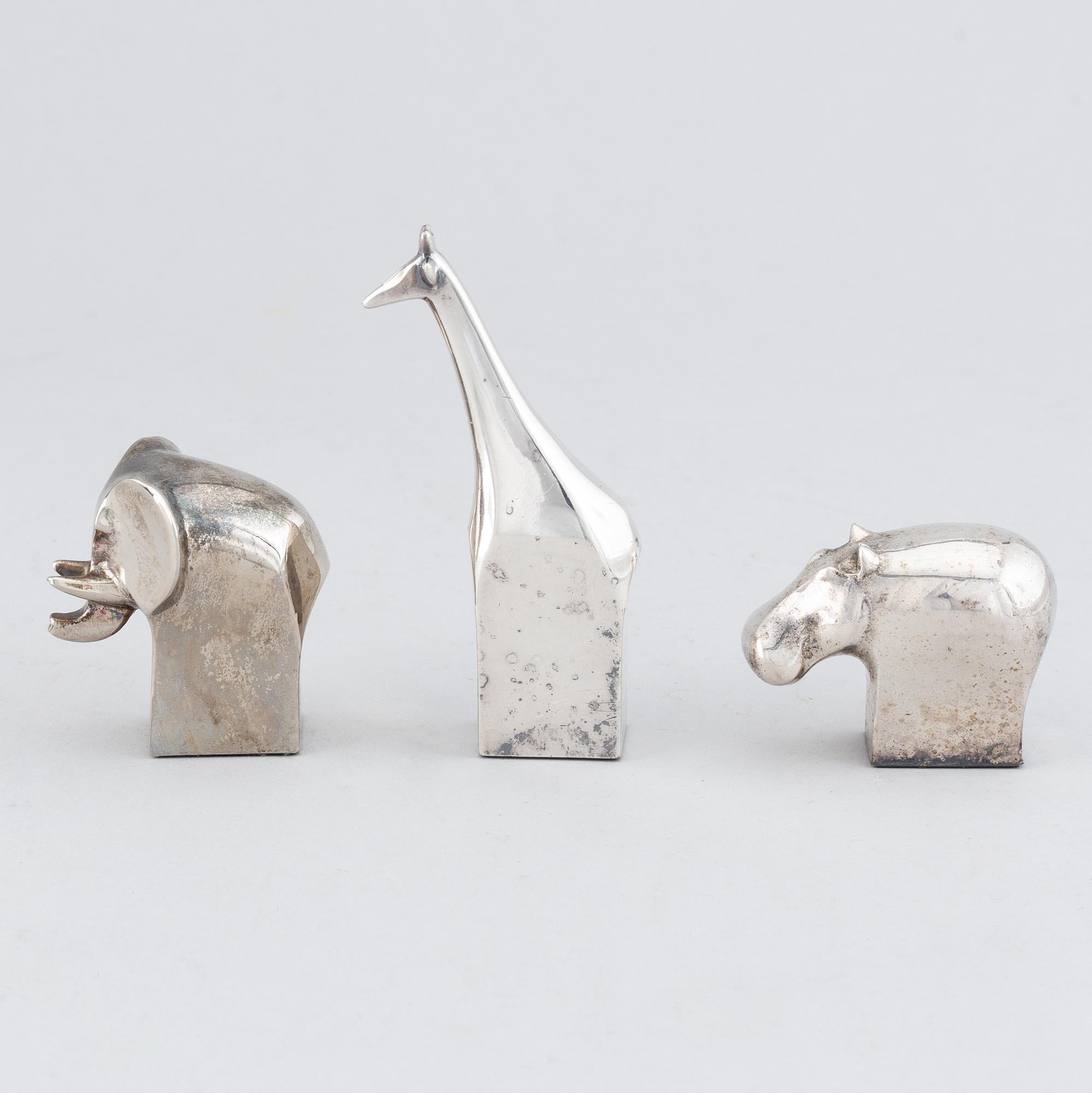 Gunnar Cyrén, figuriner, 3 st. Silverpläterad zink. Dansk Designs, Japan.