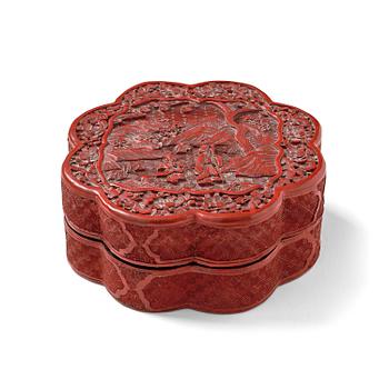 1221. A cinnabar lacquer box with cover, Qing dynasty, 19th century.