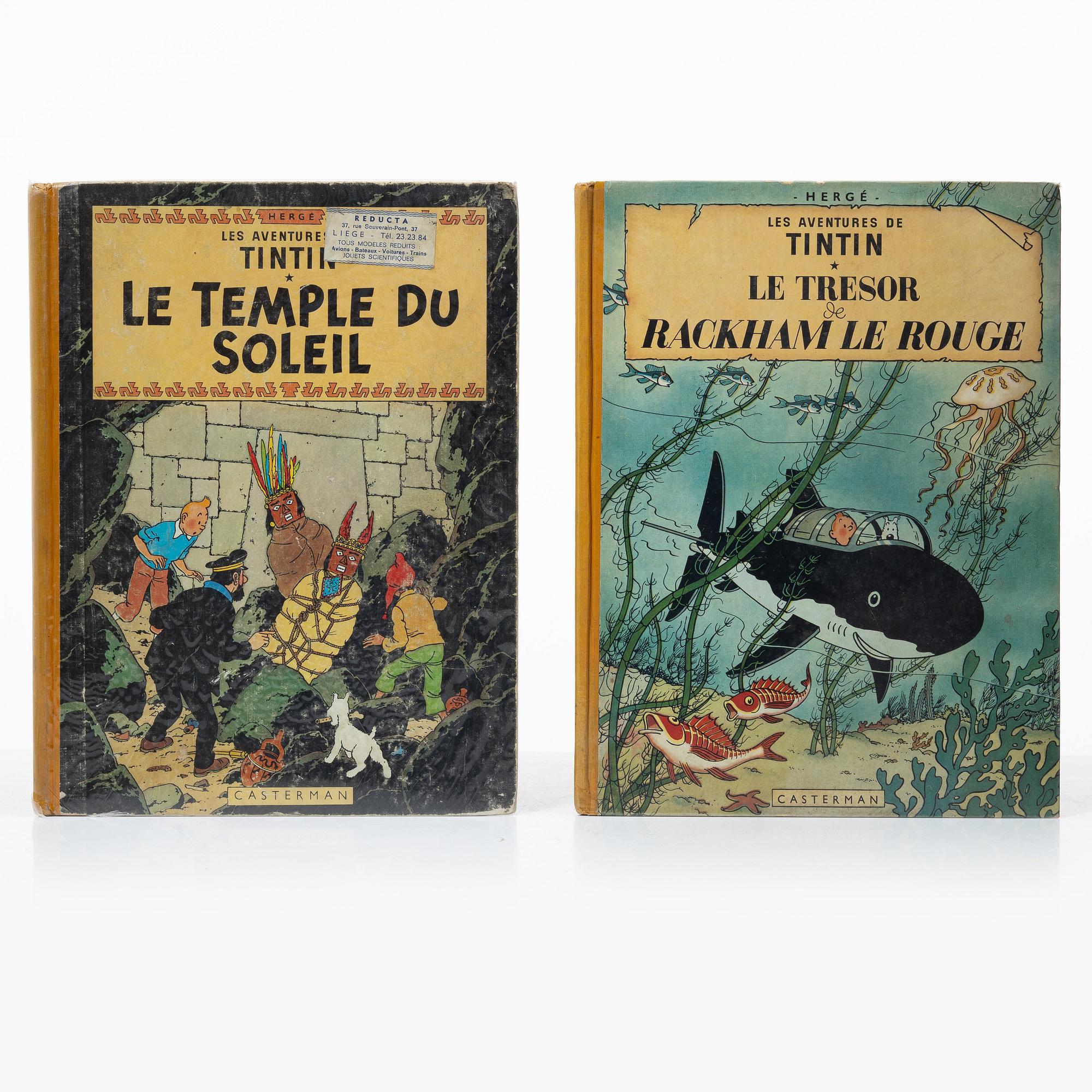 Tintin albums, 34 pcs, French, various publication years, including L'ile Noire 1947.