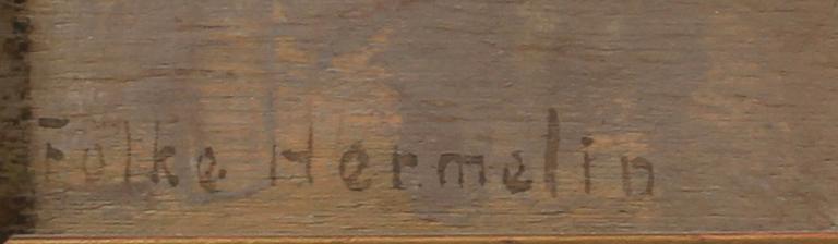 FOLKE HERMELIN, olja på pannå. Sign.