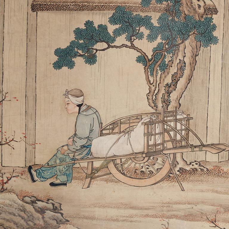 A large Chinese tapestry/painting by an unknown artist, colour and ink on paper, late Qingdynasty / early 20th Century.