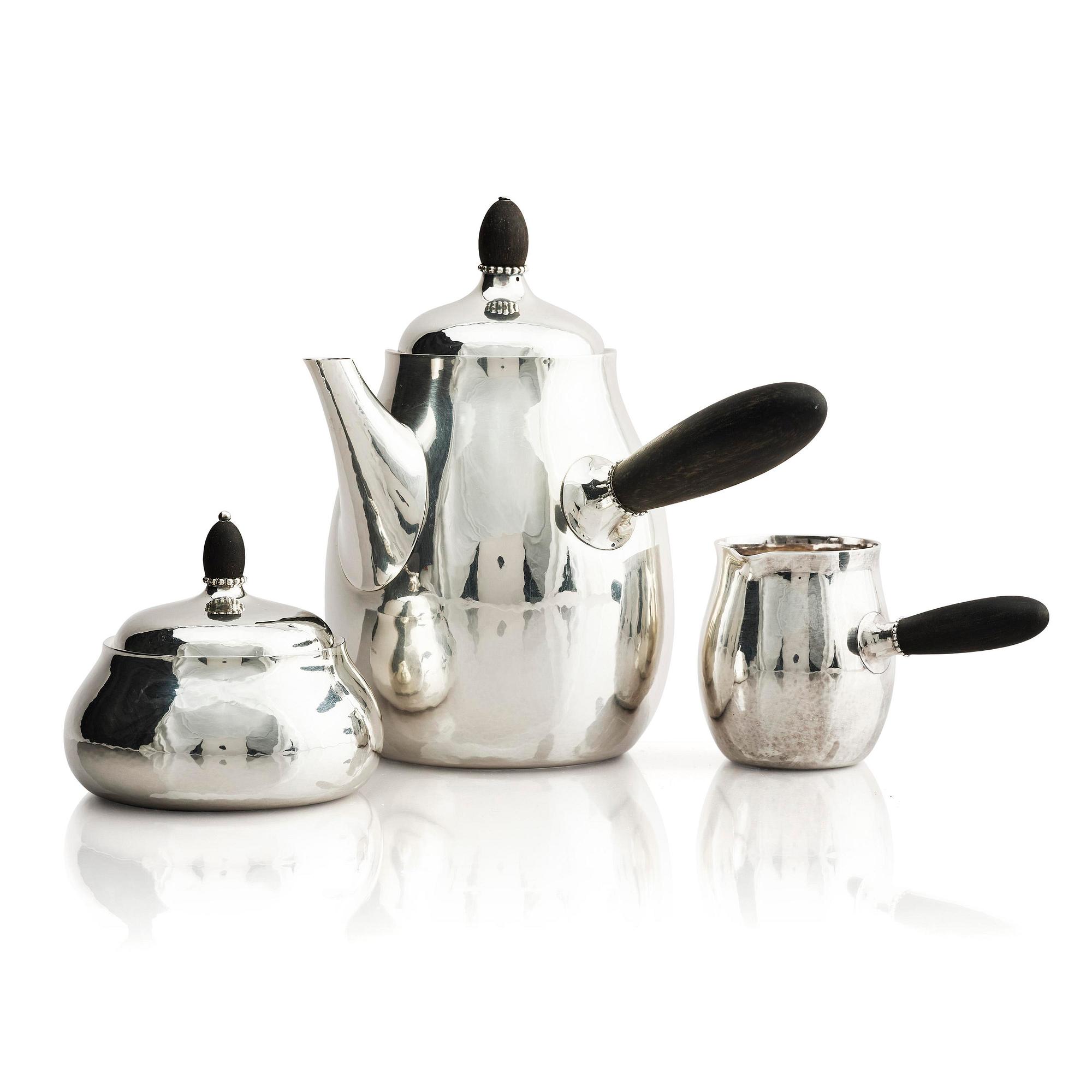Georg Jensen, a sterling silver three-piece coffee set, Copenhagen, Denmark, after 1945, design no 80B and 80C.